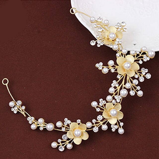  Lady's Baroque Style Gold Leaf Olive Crystal Pearl Headband  Forehead Hair Jewelry for Wedding Party (Length:28cm)