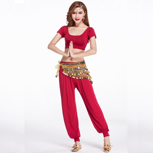  ריקוד בטן תלבושות בגדי ריקוד נשים אימון מודאלי עטוף 2 חלקים שרוול קצר טבעי מכנסיים / עליון S: 31cm/ M: 32cm/ L: 33cm/ XL: 34cm