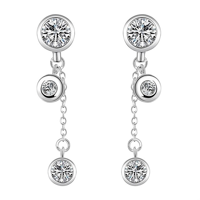  lureme®Fashion Style Silver Plated With Zircon Three Round Shaped Dangle Earrings