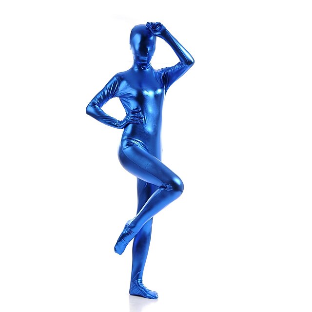  Shiny Zentai Suits Catsuit Skin Suit Ninja Adults' Spandex Cosplay Costumes Men's Women's Blue Solid Colored Halloween / High Elasticity