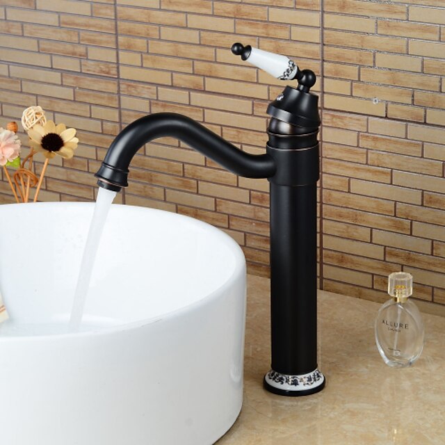  Håndvasken vandhane - Roterbar Olie-gnides Bronze Centersat Enkelt håndtag Et HulBath Taps / Messing