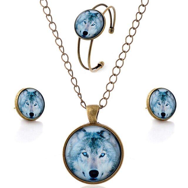  Jewelry Set For Women's Party Casual Daily Synthetic Gemstones Glass Alloy Animal Wolf Brown