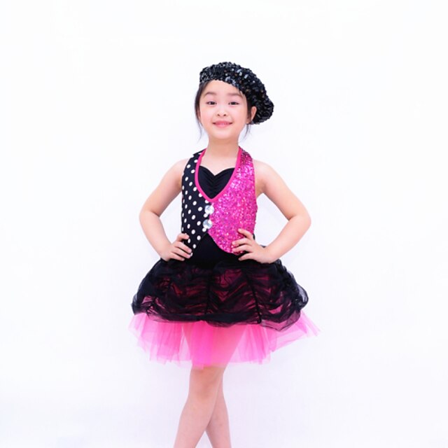  Kids' Dancewear Dress Pick Up Skirt Ruffles Draping Performance Sleeveless Natural Spandex Tulle Sequined / Modern Dance / Jazz