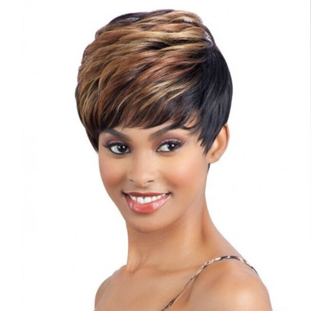  short length straight hair european weave mixed color hair synthetic wig