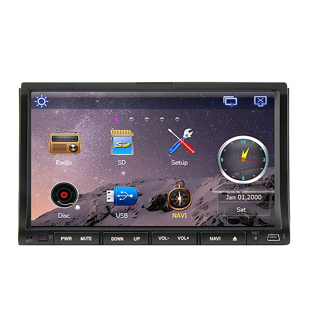  7 tum 2 Din Windows CE In-Dash DVD-spelare Pekskärm / GPS / Inbyggd Bluetooth för Stöd / iPod / RDS / Rattstyrning / Subwoofer-utgång / SD / USB-stöd