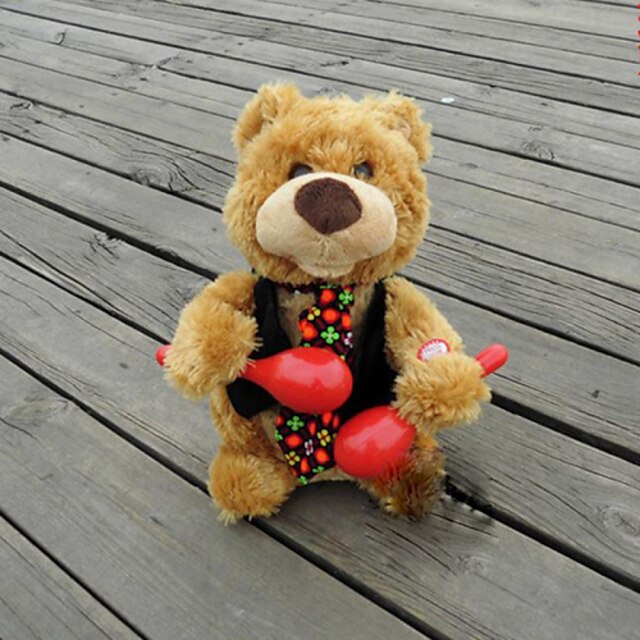 Plush Bear Textile Red / Black / Khaki  Music Toy For Kids