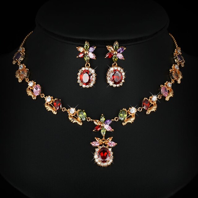  Copper Bridal Austrian Crystal Jewelry Sets Necklace Earrings Set New Design Zircon Setting