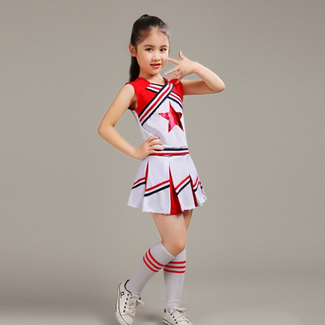  Cheerleader Costumes Outfits Performance Polyester Ruffles Sleeveless High Top / Skirt