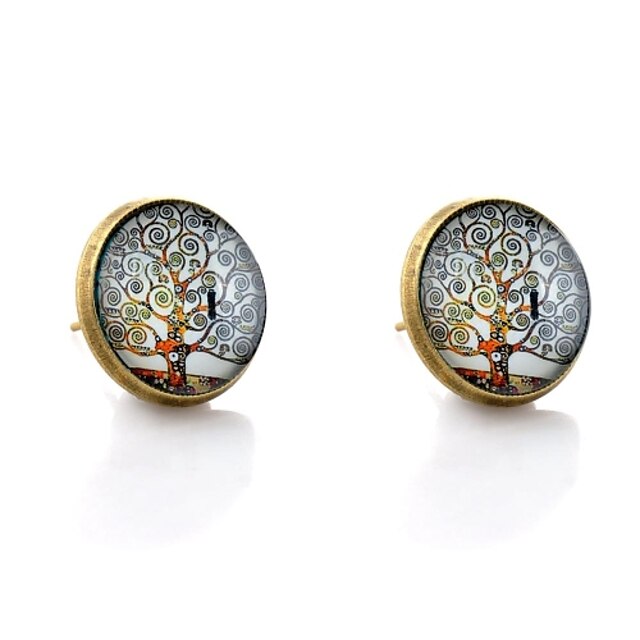  Lureme® Vintage Jewelry Time Gem Series Notes Tree Antique Bronze Disc Stud Earrings for Women and Girls