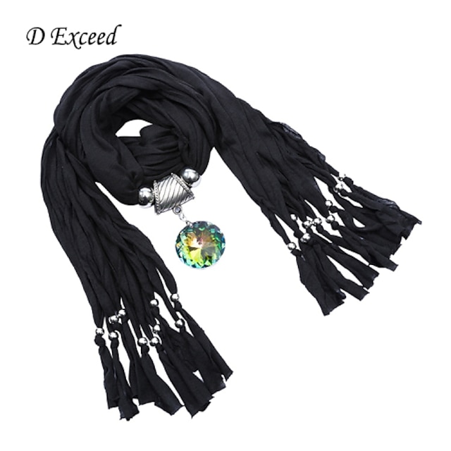  D Exceed Women's Gift Multicolor Polyester Winter Tassels Scarf Necklace With Crystal Pendant Jewelry Scarves