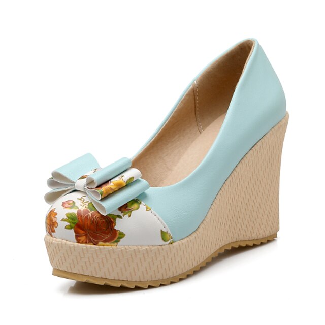  Mujer Zapatos Semicuero Primavera Otoño Tacón Cuña Para Casual Blanco Azul