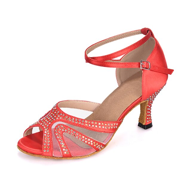Women's Latin Shoes Salsa Shoes Sandal Heel Rhinestone Buckle Flared ...