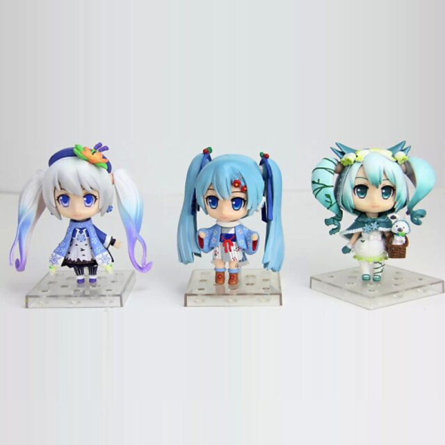  Vocaloid Snow Miku PVC One Size Anime Action Figures Model Toys Q Version 1Set 10cm