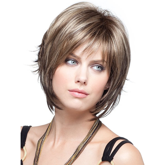  Synthetic Wig Straight Straight Wig Short Brown Synthetic Hair Women's Brown