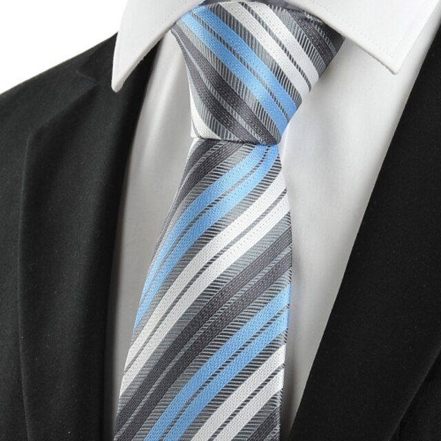  Cravate(Gris / Bleu,Polyester)Rayé