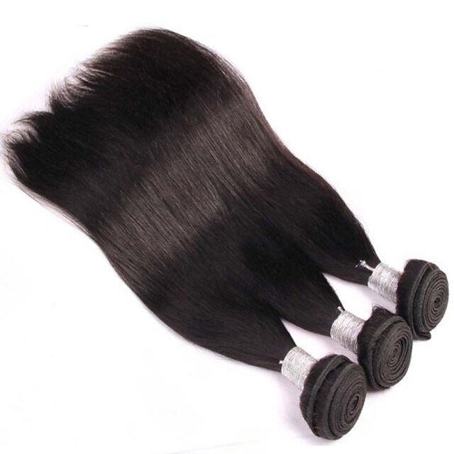  3 pakker Hårvever Brasiliansk hår Rett Hairextensions med menneskehår Ubehandlet hår Menneskehår Vevet 8-30 tommers Natur Svart / 10A