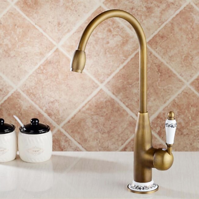  Kitchen faucet - Single Handle One Hole Antique Brass Standard Spout / Tall / ­High Arc Deck Mounted Antique Kitchen Taps