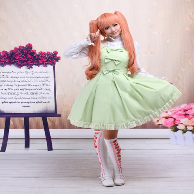  Princesa Sweet Lolita vestido de vacaciones Vestidos Mujer Chica Tela de Encaje Algodón Japonés Disfraces de Cosplay Un Color Sin Mangas Longitud Pequeña