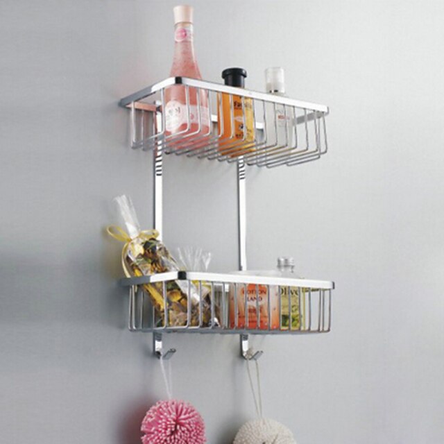  Bathroom Shelf Chrome Wall Mounted 31*23*18cm Stainless Steel Contemporary