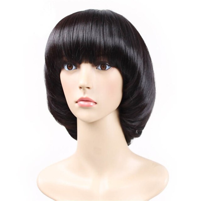 Beauty & Hair Wigs & Hair Pieces | Synthetic Wig Straight Straight Bob With Bangs Wig Short Black Synthetic Hair Womens Black - 