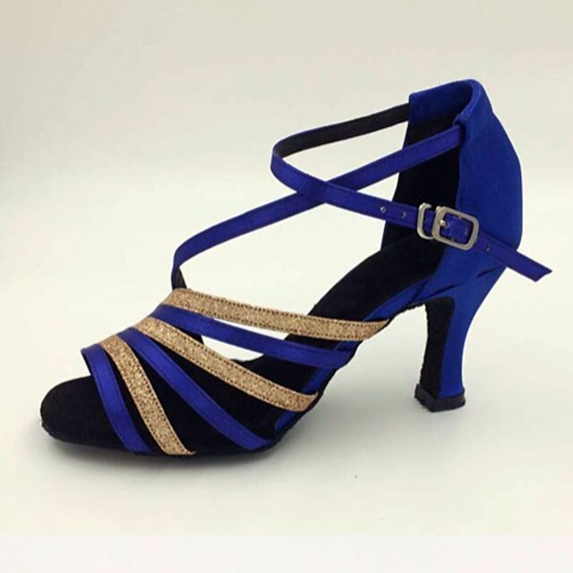  Women's Latin Shoes Satin Buckle Sandal / Heel Stiletto Heel Customizable Dance Shoes Royal Blue / Indoor / Performance / Leather / Practice