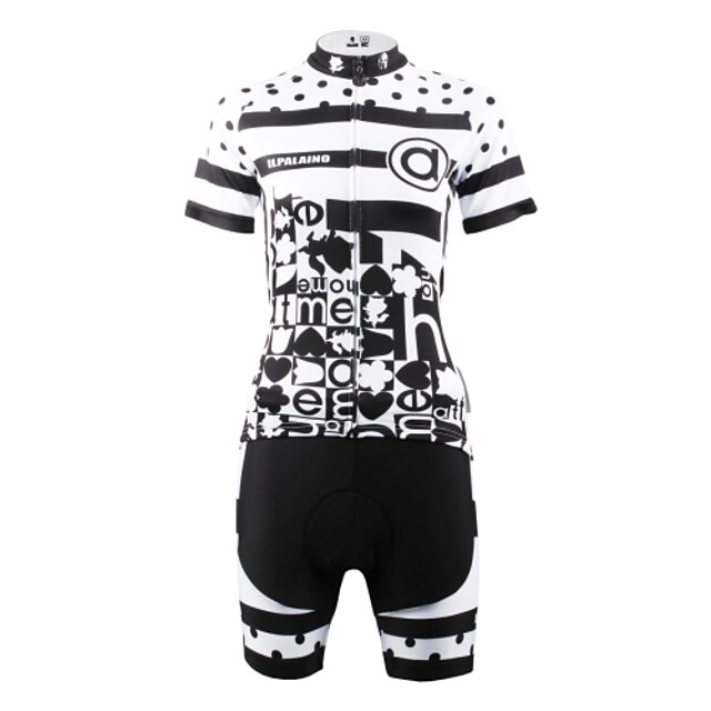  ILPALADINO Women's Cycling Jersey with Shorts Short Sleeve Mountain Bike MTB Road Bike Cycling Black White Polka Dot Plus Size Bike Shorts Jersey Clothing Suit Polyester Breathable Quick Dry Back