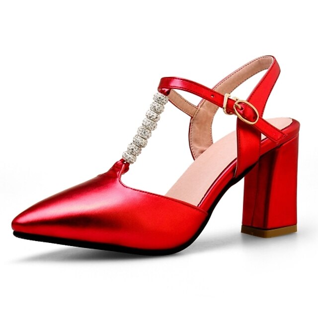  Черный / Розовый / Красный / Серебристый-Женская обувь-Для офиса / Для праздника / Для вечеринки / ужина-Лак / Дерматин-На толстом каблуке