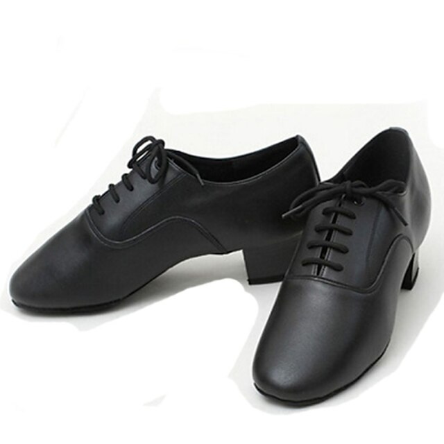  Men's Latin Shoes / Jazz Shoes / Dance Sneakers Leather Flat Chunky Heel Customizable Dance Shoes Black / Performance