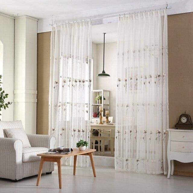  Ösen plissiert zwei Panele Window Treatment Modern Europäisch Landhaus Stil, Stickerei Wohnzimmer Poly /  Baumwollmischung Stoff Gardinen