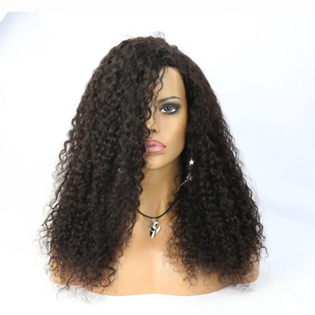  שיער אנושי תחרה מלאה / חזית תחרה פאה Kinky Curly 130% / 150% צְפִיפוּת שיער טבעי / פאה אפרו-אמריקאית / 100% קשירה ידנית קצר / בינוני /