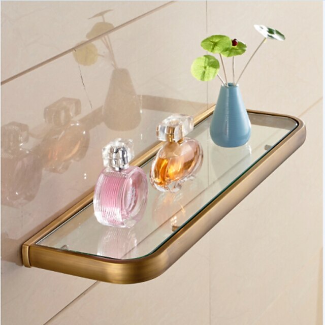  Bathroom Shelves, Bathroom Accessories Solid Antique Brass Wall Mounted Glass Shelf