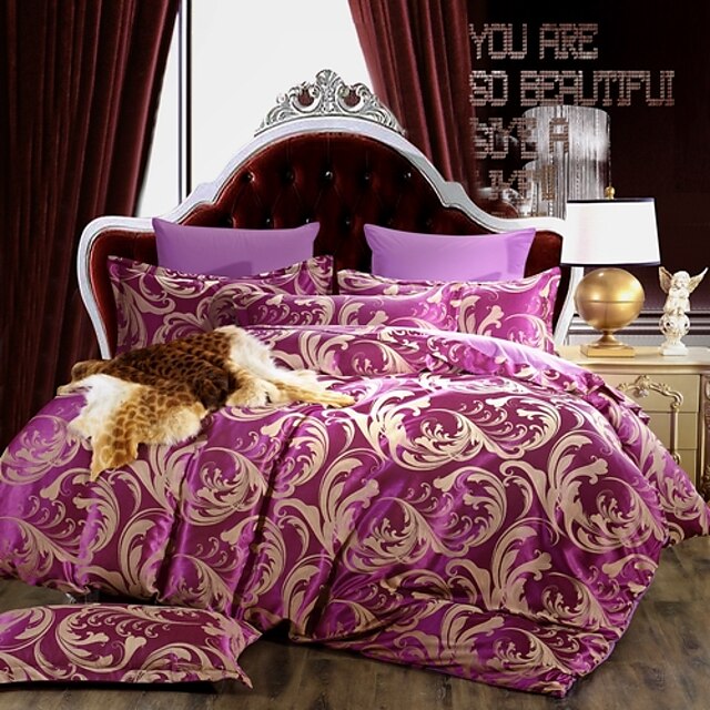  Floral Silk/Cotton Blend 4 Piece Duvet Cover Sets