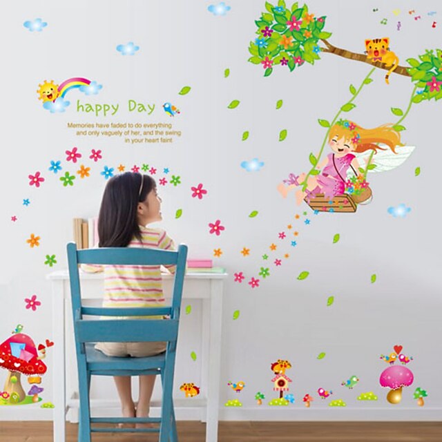  Wall Stickers Wall Decals Green Little Girl Feature Removable Washable PVC