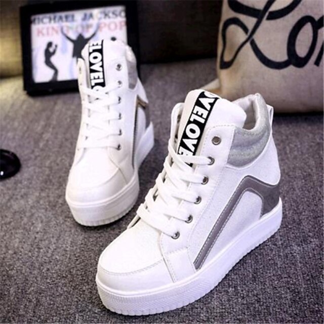  Women's Shoes Leatherette Spring / Fall Wedge Heel Lace-up White / Black