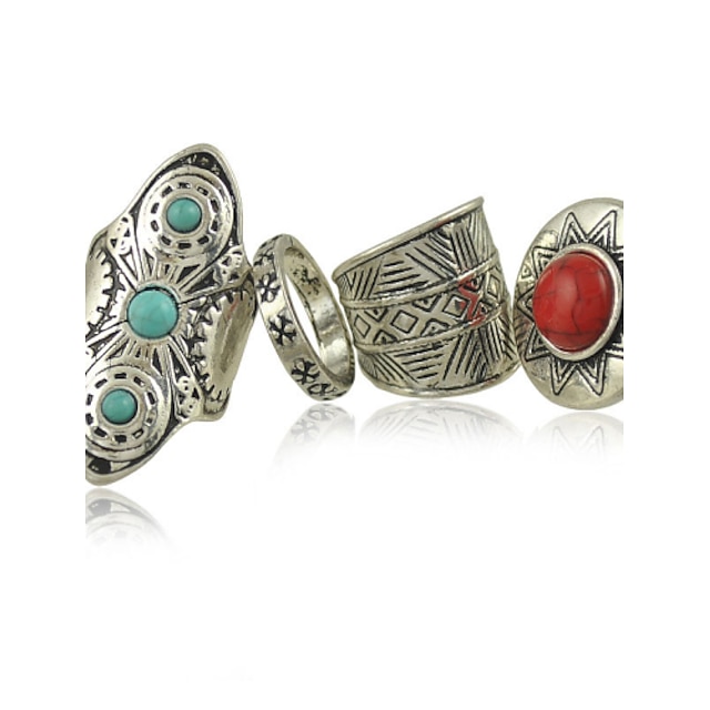  Women's Alloy Ring Turquoise Alloy   4Pieces Classical Feminine Style