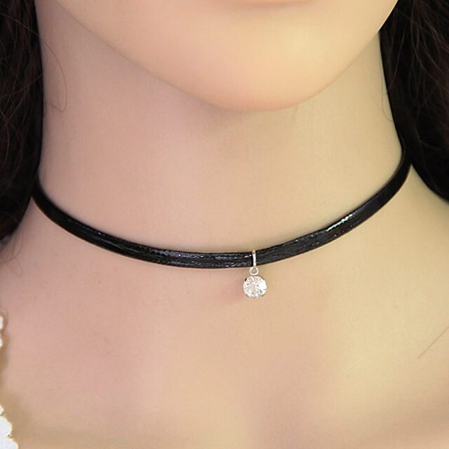  Women's Choker Necklace Collar Necklace Tattoo Choker Necklace Ladies Tattoo Style European Fashion Leather Rhinestone Imitation Diamond White Necklace Jewelry For Daily Casual