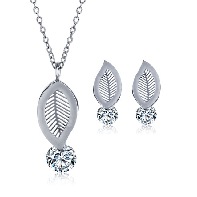  Men's Women's Jewelry Set Necklace/Earrings Stainless Steel Zircon Titanium Steel Steel Leaf Fashion Wedding Party Daily Casual Earrings