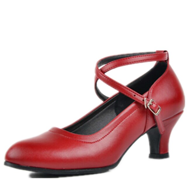  Women's Latin Shoes Heel Chunky Heel Microfiber Buckle Black / Red / Silver / Modern Shoes