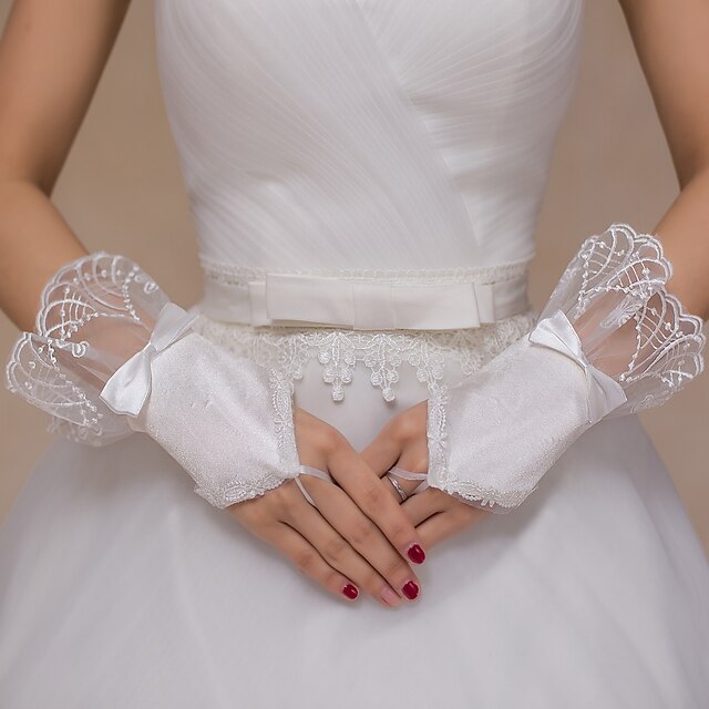  Wrist Length Fingerless Glove Lace Tulle Bridal Gloves Party/ Evening Gloves Bow