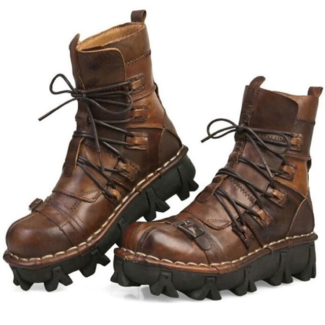  Homens Botas Sapatos Confortáveis Coturnos Botas Cowboy Vintage Casual Social Festas & Noite Pele Napa 20.32-25.4 cm Botas / Botins Botas Cano Médio Preto Marron Outono Inverno / Cadarço