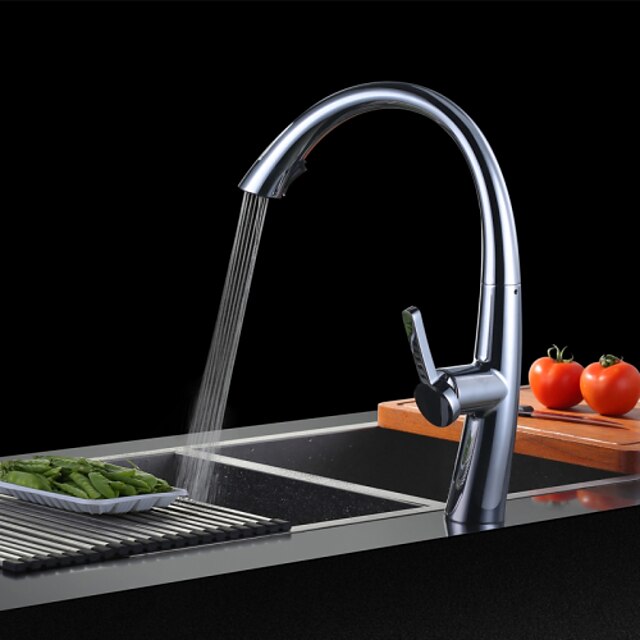  Kitchen faucet - Single Handle One Hole Chrome Pull-out / ­Pull-down / Tall / ­High Arc Centerset Contemporary Kitchen Taps