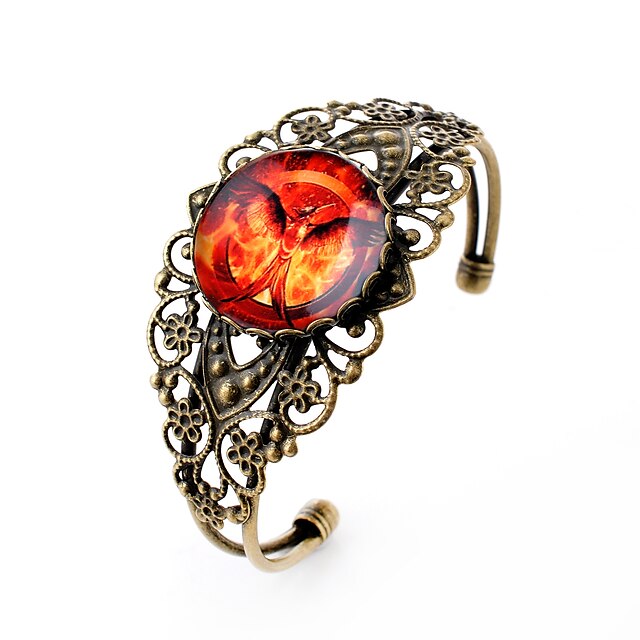  Lureme® Vintage Jewelry Time Gem Series Burning Bird Antique Bronze Hollow Flower Open Bangle Bracelet for Women