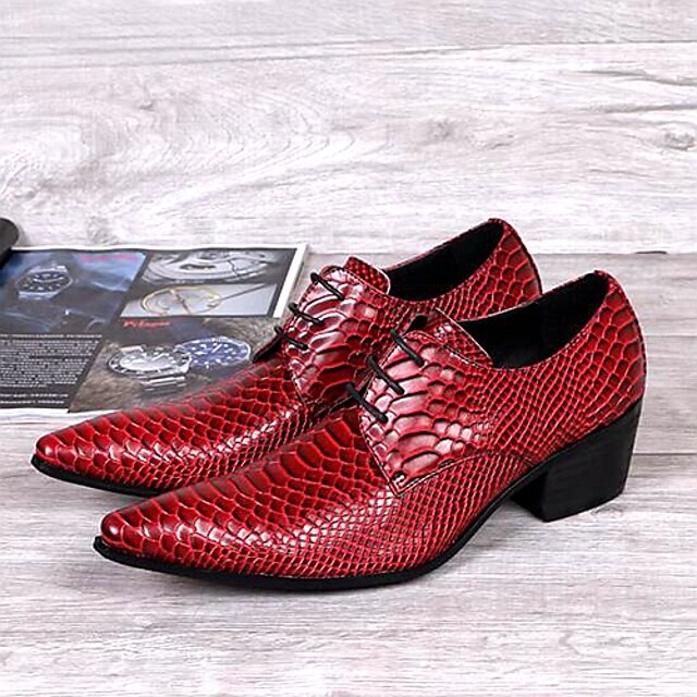  Men's Shoes Amir Limited Edition Red Grid Lines Stage Showing Wedding/Party Comfort Cowhide Leather Oxfords