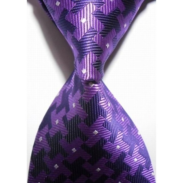  New Checked Purple Black JACQUARD WOVEN Men's Tie Necktie #3010