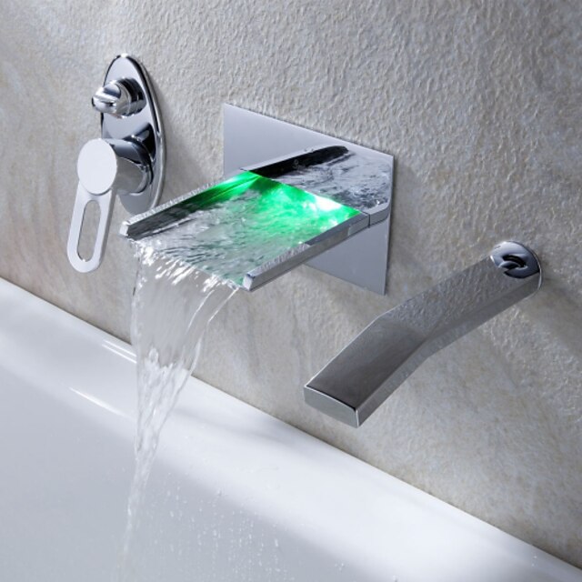  Fürdőszoba mosogató csaptelep - Vízesés / LED Króm Fali Egy fogantyú három lyuk