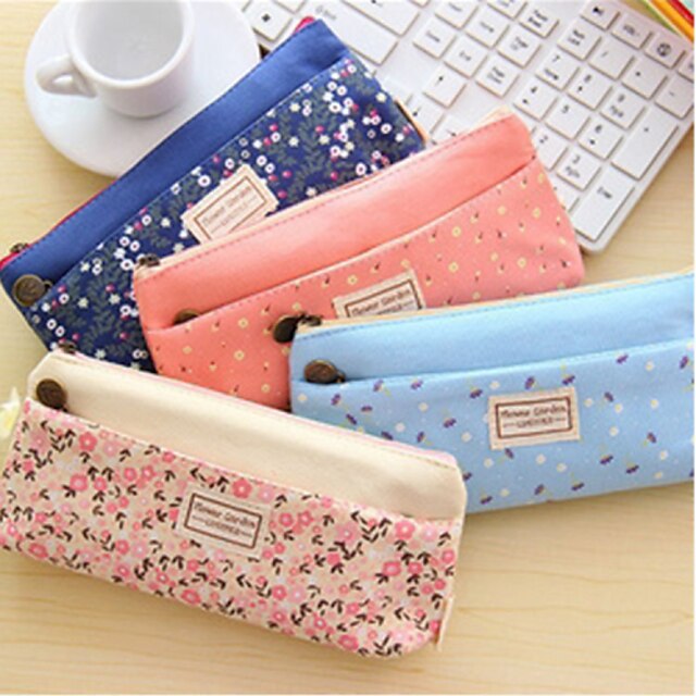  Pastoral Pure And Fresh And Small Broken Flower Nectar Double Zipper Pen Bag, Stationery Bag Receive Pen Bag