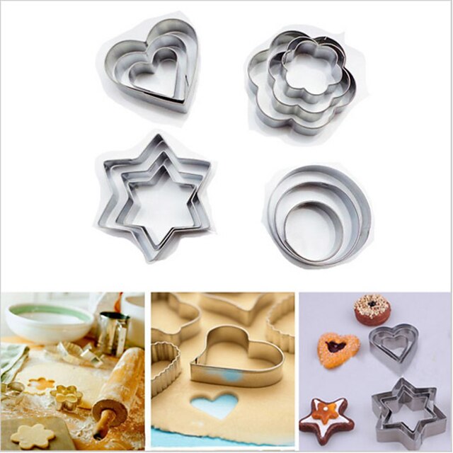 12pcs Star Heart Flower Cookie Cutter Set Stainless Steel Biscuit Mold