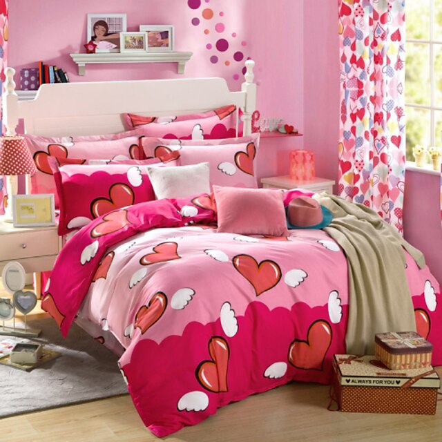  Ensembles housse de couette Fleur 4 Pièces Coton Imprimé Coton 1 x Housse de couette 2 x Taies d'oreiller brodées 1 x Drap lit