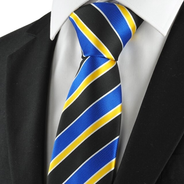  New Striped Blue Black Golden Mens Tie Necktie Party Wedding Holiday Gift KT1047