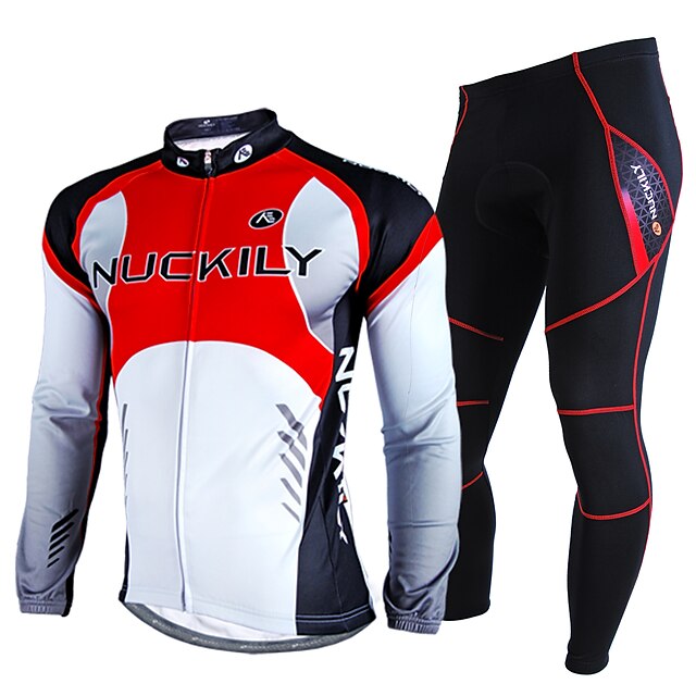  Nuckily Men's Long Sleeve Cycling Jersey with Tights Winter Fleece Velvet Polyester Red Blue Patchwork Geometic Bike Clothing Suit Thermal Warm Waterproof Windproof Reflective Strips Sports Patchwork